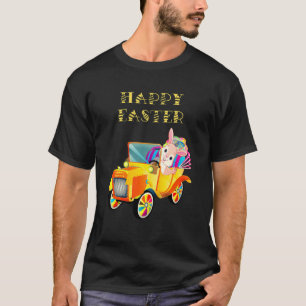 Camiseta Carro de condução de coelho felz pascoa