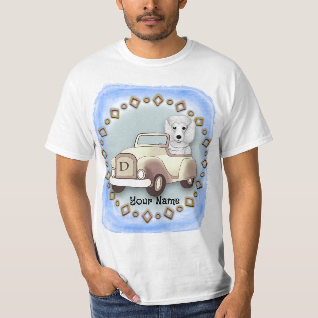 Camiseta Carro de Condução de Poodle Branco (Frente)