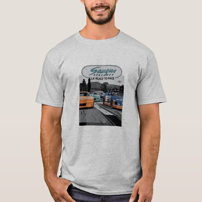 Camiseta carro de corrida antigo Saugus Speedway (Frente)