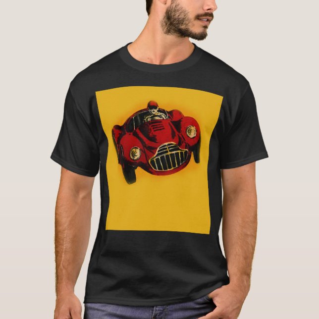 Camiseta Carro de Corrida Automática Antigo Amarelo Vermelh (Frente)
