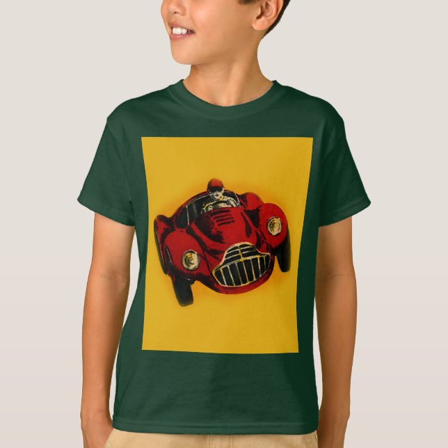Camiseta Carro de Corrida Automática Antigo Amarelo Vermelh (Frente)