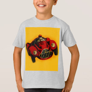 Camiseta Carro de Corrida Automática Antigo Amarelo Vermelh