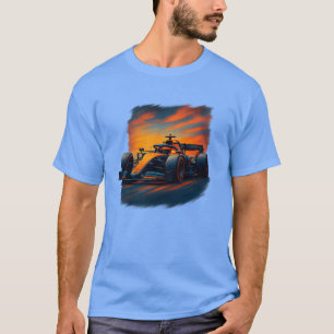 Camiseta Carro de Corrida Fórmula Pintado Laranja e Azul Di