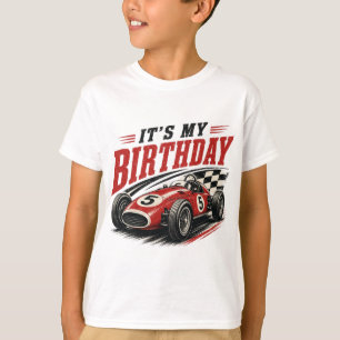 Camiseta Carro de Corrida Vermelho Vintage Festa de 5 Anos
