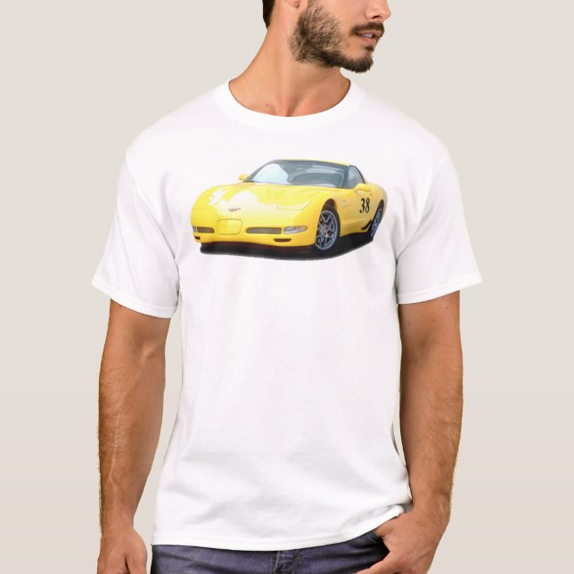 Camiseta Carro de corridas amarelo de Corveta Z06 (Frente)
