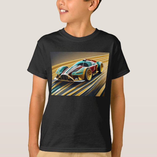 Camiseta Carro de corridas azul, dourada e vermelha (Frente)