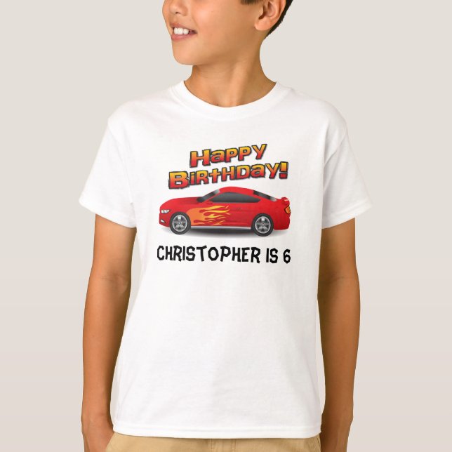 Camiseta Carro de corridas vermelho quente com festa de (Frente)