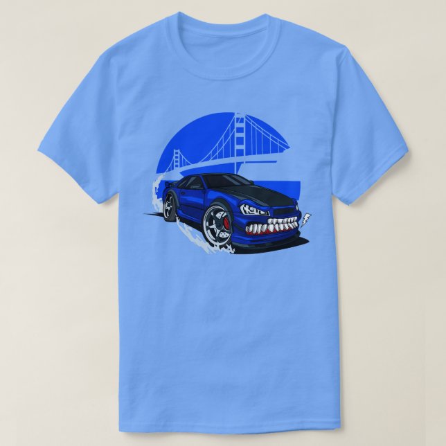 Camiseta Carro de deriva azul monstro (Frente do Design)