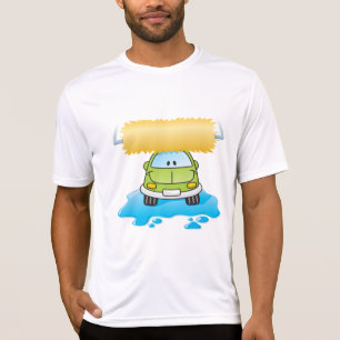 Camiseta Carro de Desenho Verde Feliz Lavagem de Carro