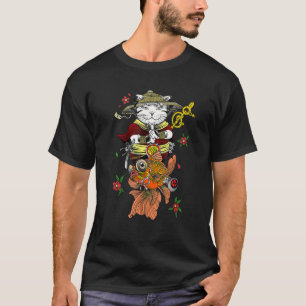 Camiseta Carro de Gato Ninja Katana Samurai Japonês e Peixe
