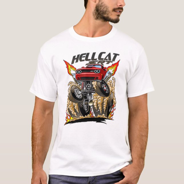 Camiseta Carro de Músculo Clássico de Cartoon Hellcat Chall (Frente)