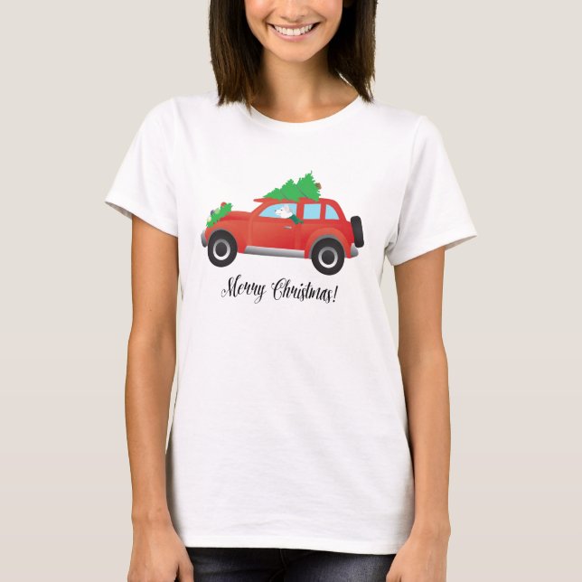 Camiseta Carro de Natal De Condução Siberiana Husky (Frente)