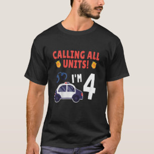 Camiseta Carro de Polícia Infantil 4. º Aniversário 4 anos