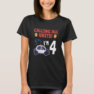Camiseta Carro de Polícia Infantil 4. º Aniversário 4 anos