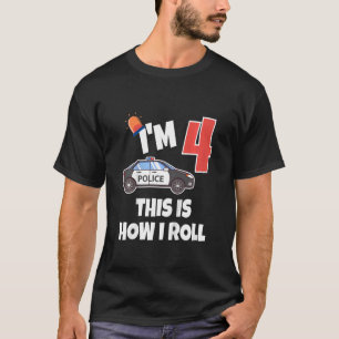 Camiseta Carro de Polícia Infantil 4. º Aniversário 4 anos