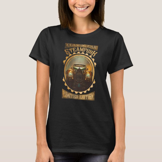 Camiseta Carro de Raça Clássica de na moda, Steampunk e Vin (Frente)