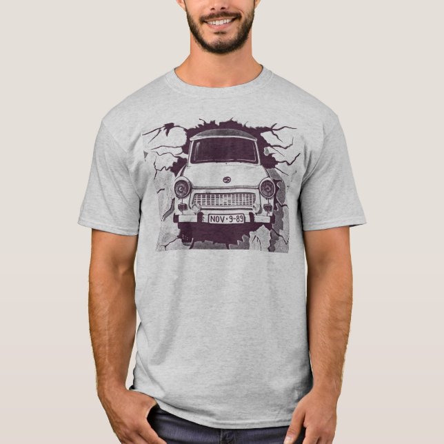 Camiseta Carro de Trabant, preto & branco, muro de Berlim (Frente)