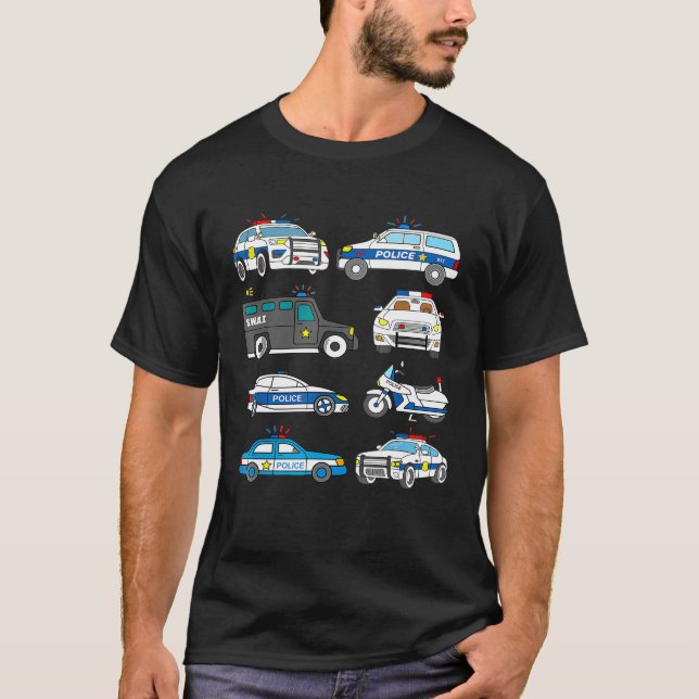 Camiseta Carro-Design Crianças Todd Veículos da Polícia SWA (Frente)