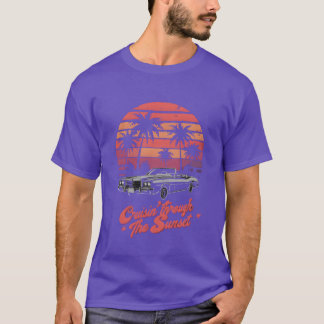 Camiseta Carro do pôr do sol retrô passeando pelo pôr do so