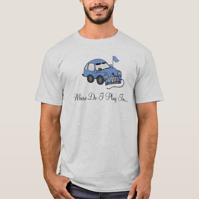 Camiseta Carro Elétrico - onde eu conecto? (Frente)