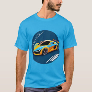 Camiseta Carro Esportivo Amarelo em Fundo Azul