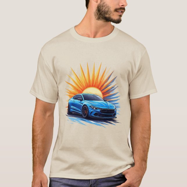 Camiseta Carro Esportivo Azul Contra Exibição Brilhante (Frente)