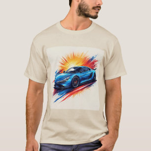Camiseta Carro Esportivo Estilizado Com Pinceladas Dinâmica