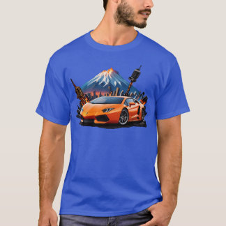Camiseta Carro Esportivo Fundo do Monte Fuji menino retrô