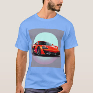 Camiseta Carro Esportivo Vermelho com Fundo Futurista
