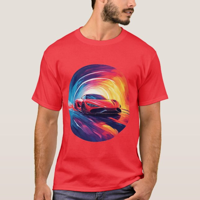 Camiseta Carro esportivo vermelho vibrante em um Design esp (Frente)