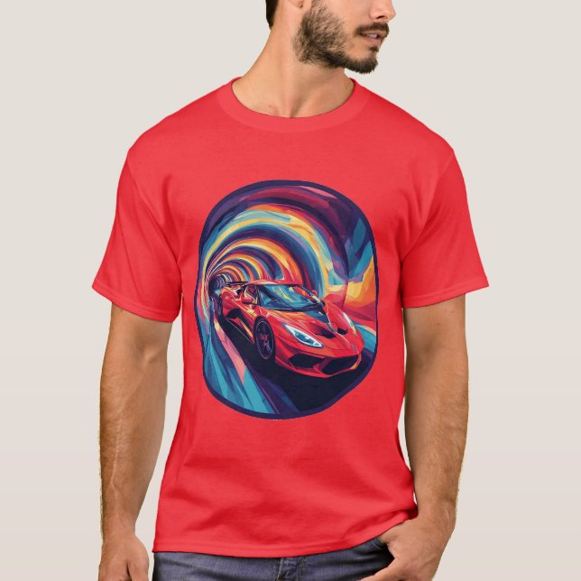 Camiseta Carro esportivo vermelho vibrante em um Design esp (Frente)