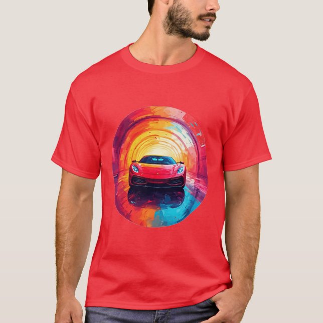 Camiseta Carro esportivo vermelho vibrante em um Design esp (Frente)