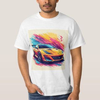 Camiseta Carro Esportivo Vibrante em uma Arte Abstrata Dinâ