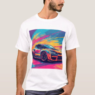 Camiseta Carro Esportivo Vibrante em uma Arte Abstrata Dinâ