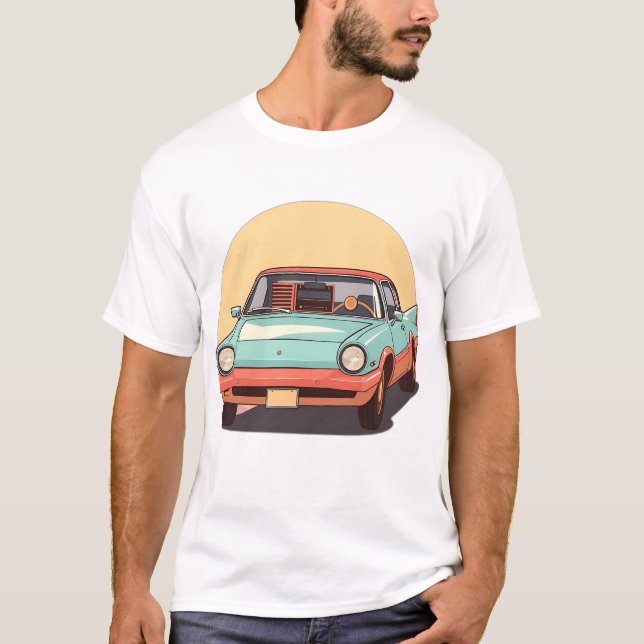 Camiseta Carro futuro nostálgico com rádio Vintage (Frente)