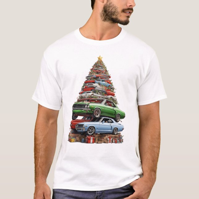 Camiseta Carro Madness Árvore de Natal Carros Musculosos Cl (Frente)
