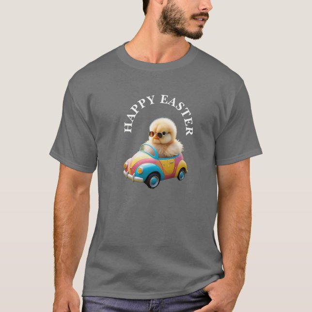 Camiseta Carro-Páscoa de condução de Pintinho legal Mens-T- (Frente)