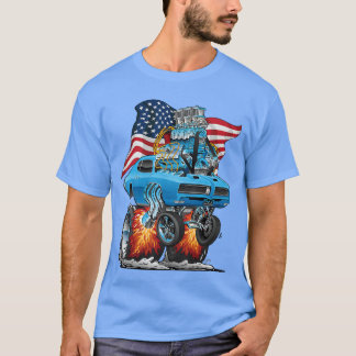Camiseta Carro Patriótico Musculoso dos Anos 60 Dragster EU