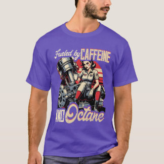 Camiseta Carro Petrolhead Alimentado por Cafeína e Octano v