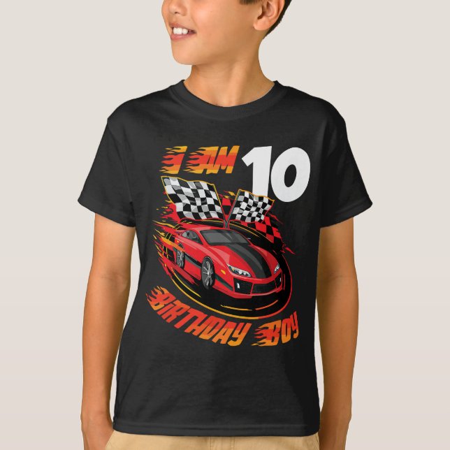 Camiseta Carro Race 10º Aniversário Garoto de 10 Anos (Frente)