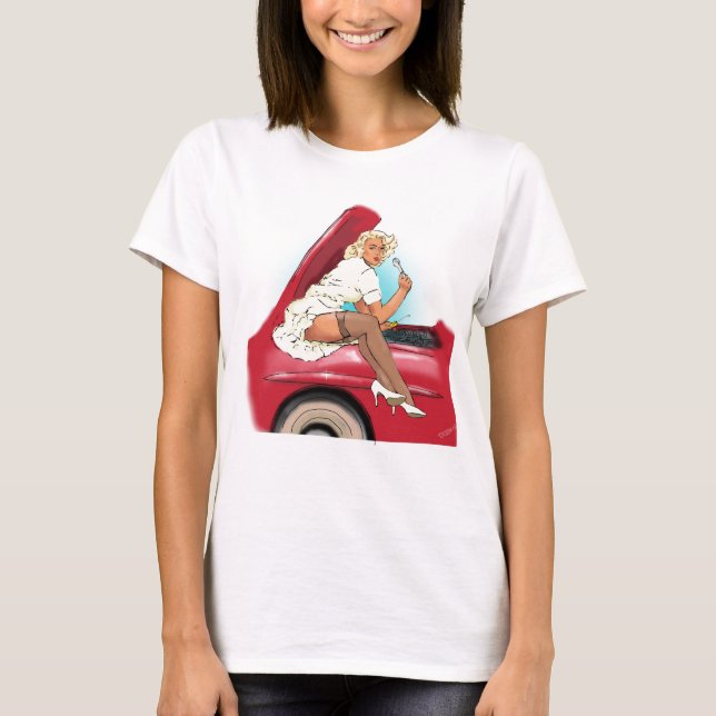 Camiseta Carro retro e modelo (Frente)