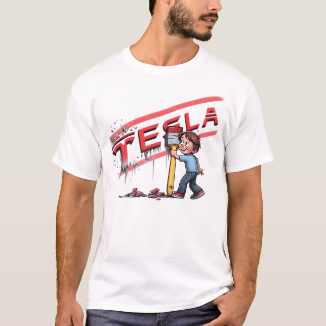 Camiseta Carro Tesla Em Cor Vermelha (Frente)
