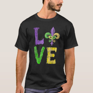 Camiseta Carro Único Fluer De Lis Mardi Gras LOVE Desenhado
