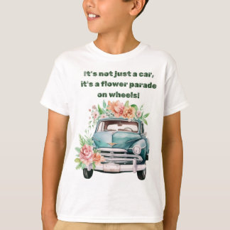 Camiseta Carro vintage com flor de primavera verde