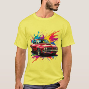Camiseta Carro vintage com Placas de Tinta Coloridas