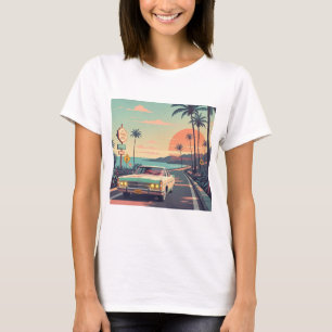 Camiseta Carro vintage retrorreflector na estrada de praia