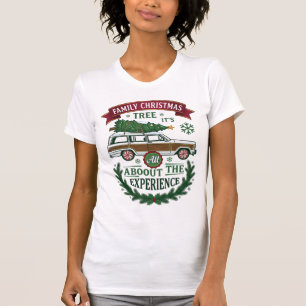 Camiseta Carroção de Natal da Família com Coroa de Pinheiro