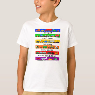 Camiseta Carros, caminhões, planos, e trens demais!