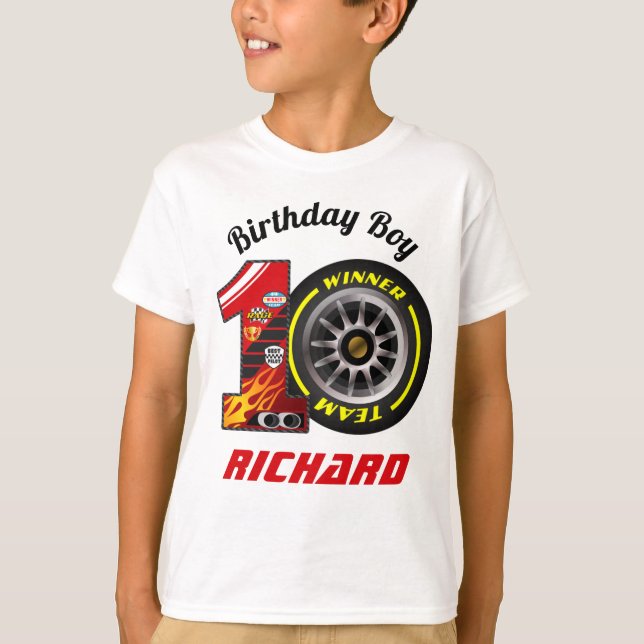Camiseta Carros de aniversário 10, Corrida Aniversário 10 (Frente)