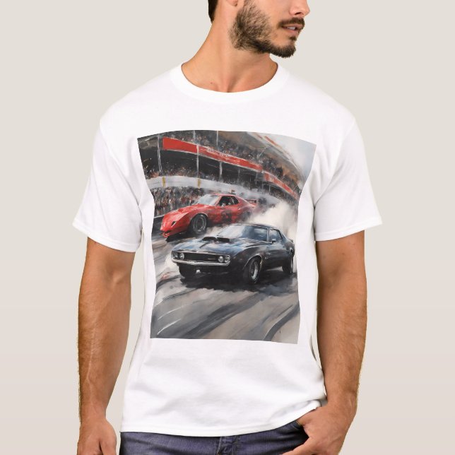 Camiseta Carros de músculo vermelho e preto (Frente)